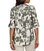 Ruby Rd. Petite Multi Silky Voile Shadow Floral Split V-Neck 3/4 Sleeve Pleated Button Front Shirt - Image 2