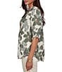 Ruby Rd. Petite Multi Silky Voile Shadow Floral Split V-Neck 3/4 Sleeve Pleated Button Front Shirt - Image 3