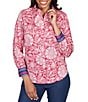 Color:Berry Multi - Image 1 - Petite Size Abstract Floral Print Wrinkle Resistant Point Collar Long Sleeve Button Front Shirt