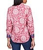 Color:Berry Multi - Image 2 - Petite Size Abstract Floral Print Wrinkle Resistant Point Collar Long Sleeve Button Front Shirt
