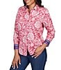 Color:Berry Multi - Image 3 - Petite Size Abstract Floral Print Wrinkle Resistant Point Collar Long Sleeve Button Front Shirt