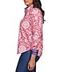Color:Berry Multi - Image 4 - Petite Size Abstract Floral Print Wrinkle Resistant Point Collar Long Sleeve Button Front Shirt
