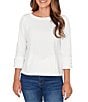 Ruby Rd. Petite Size Abstract Textured Pucker Knit Scoop Neck 3/4 Sleeve Top, Color:White - Image 1