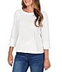 Ruby Rd. Petite Size Abstract Textured Pucker Knit Scoop Neck 3/4 Sleeve Top, Color:White - Image 4