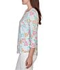 Ruby Rd. Petite Size Allover Floral Envelope Neck 3/4 Sleeve Knit Top - Image 3