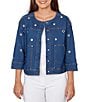 Ruby Rd. Petite Size Allover Grommet Accents 3/4 Sleeve Extra Stretch Denim Jacket - Image 1