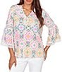 Ruby Rd. Petite Size Allover Medallion Lace Inset Knit Top - Image 1