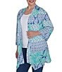 Color:Blue Moon Multi - Image 6 - Petite Size Bali Patchwork Print Shawl Collar Long Sleeve Open-Front Cardigan