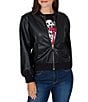Ruby Rd. Petite Size Basketweave Faux Leather Band Collar Long Sleeve Zip Front Bomber Jacket - Image 1