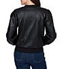 Ruby Rd. Petite Size Basketweave Faux Leather Band Collar Long Sleeve Zip Front Bomber Jacket - Image 2