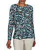 Ruby Rd. Petite Size Brushed Knit Painterly Flourishes Round Neck Long Sleeve Top - Image 1