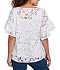 Ruby Rd. Petite Size Burnout Island Print Boat Neck Short Ruffle Sleeve Lined Top, Color:White - Image 2