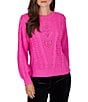 Ruby Rd. Petite Size Cable Knit Boucle Crew Neck Long Sleeve Sweater - Image 1