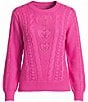 Ruby Rd. Petite Size Cable Knit Boucle Crew Neck Long Sleeve Sweater - Image 4