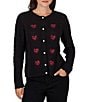 Ruby Rd. Petite Size Cable Knit Crystal Heart Scalloped Scoop Neck Long Crew Button Front Cardigan - Image 1