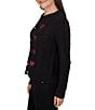 Ruby Rd. Petite Size Cable Knit Crystal Heart Scalloped Scoop Neck Long Crew Button Front Cardigan - Image 3