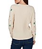 Ruby Rd. Petite Size Cable Knit Embroidered Christmas Motif Crew Neck Long Sleeve Sweater - Image 2