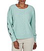 Ruby Rd. Petite Size Cable Knit Scoop Neck Long Open Sleeve Detail Sweater - Image 1