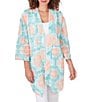 Color:Clear Blue Multi - Image 1 - Petite Size Car Diamond Sheer Printed 3/4 Sleeve Patch Pocket Open-Front Cardigan