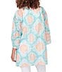 Color:Clear Blue Multi - Image 2 - Petite Size Car Diamond Sheer Printed 3/4 Sleeve Patch Pocket Open-Front Cardigan