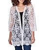 Color:White - Image 1 - Petite Size Medallion Lace 3/4 Sleeve Open-Front Cardigan