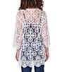 Color:White - Image 2 - Petite Size Medallion Lace 3/4 Sleeve Open-Front Cardigan