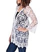 Color:White - Image 3 - Petite Size Medallion Lace 3/4 Sleeve Open-Front Cardigan