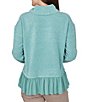 Ruby Rd. Petite Size Chenille Knit Mixed Media Cowl Neck Long Sleeve Ruffle Hem Combo Top - Image 2