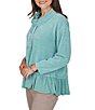 Ruby Rd. Petite Size Chenille Knit Mixed Media Cowl Neck Long Sleeve Ruffle Hem Combo Top - Image 3