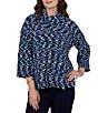 Ruby Rd. Petite Size Chenille Knit Space Dye Draped 3/4 Sleeve Sweater - Image 1