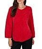 Ruby Rd. Petite Size Chenille Shimmer Knit V-Neck Long Sleeve Sweater - Image 1