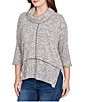 Ruby Rd. Petite Size Chenille Space-Dye Cowl Neck 3/4 Sleeve Top, Color:Black Multi - Image 4
