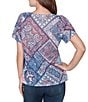 Ruby Rd. Petite Size Colorful Patchwork Print Scoop Neck Short Sleeve Knit Tee - Image 2