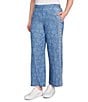 Ruby Rd. Petite Size Contrast Floral Border Print Wide Leg Pull-On Ankle Pants, Color:Medium Blue - Image 1