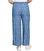 Ruby Rd. Petite Size Contrast Floral Border Print Wide Leg Pull-On Ankle Pants, Color:Medium Blue - Image 2
