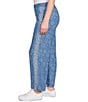 Ruby Rd. Petite Size Contrast Floral Border Print Wide Leg Pull-On Ankle Pants, Color:Medium Blue - Image 3