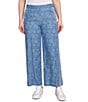 Ruby Rd. Petite Size Contrast Floral Border Print Wide Leg Pull-On Ankle Pants, Color:Medium Blue - Image 4