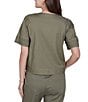 Ruby Rd. Petite Size Coordinating Tencel Denim Crew Neck Short Sleeve Pleated Trim Utility Jacket - Image 2