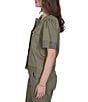 Ruby Rd. Petite Size Coordinating Tencel Denim Crew Neck Short Sleeve Pleated Trim Utility Jacket - Image 3
