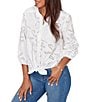 Ruby Rd. Petite Size Cotton Poplin Allover Eyelet Button Front Tie Hem Blouse - Image 4