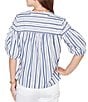 Ruby Rd. Petite Size Cotton Poplin Spliced Stripe Split V-Neck Elbow Sleeve Top - Image 2