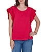 Ruby Rd. Petite Size Cotton Slub Jersey Knit Solid Scoop Neck Crochet Trim Sleeve Top - Image 1