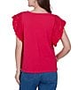 Ruby Rd. Petite Size Cotton Slub Jersey Knit Solid Scoop Neck Crochet Trim Sleeve Top - Image 2
