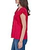 Ruby Rd. Petite Size Cotton Slub Jersey Knit Solid Scoop Neck Crochet Trim Sleeve Top - Image 3