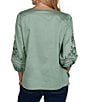 Ruby Rd. Petite Size Cotton Voile Embroidered Round Neck 3/4 Sleeve Top - Image 5