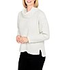 Color:Alabaster - Image 1 - Petite Size Cozy Chenille Cowl Neck Long Sleeve Drop Shoulder Side Slit High-Low Sweater
