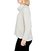 Color:Alabaster - Image 3 - Petite Size Cozy Chenille Cowl Neck Long Sleeve Drop Shoulder Side Slit High-Low Sweater