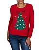 Ruby Rd. Petite Size Cozy Knit Christmas Tree Pom-Pom Ornament Crew Neck Long Sleeve Top - Image 1