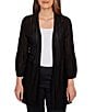 Ruby Rd. Petite Size Cozy Ribbed 3/4 Sleeve Open-Front Cardigan, Color:Black - Image 1