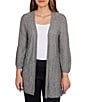Ruby Rd. Petite Size Cozy Ribbed Ivory Black Multi 3/4 Sleeve Open-Front Cardigan, Color:Ivory/Black Multi - Image 1